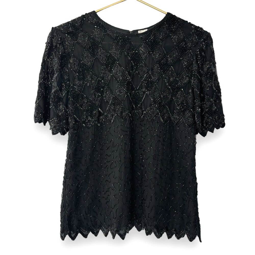 Vintage 80’s Ann Taylor Silk Beaded Scalloped Edge Blouse